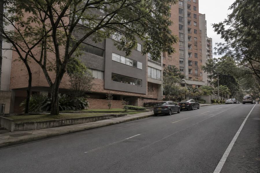 A quiet, level residential avenue lined with established mid-rise buildings.